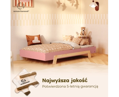 Łóżko pojedyncze dla dzieci ze stelażem PUZZLE Montessori Drewniane