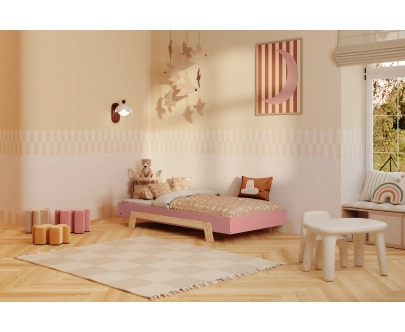 Łóżko pojedyncze dla dzieci ze stelażem PUZZLE Montessori Drewniane