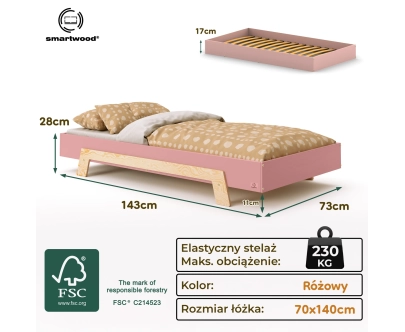 Łóżko pojedyncze dla dzieci ze stelażem PUZZLE Montessori Drewniane