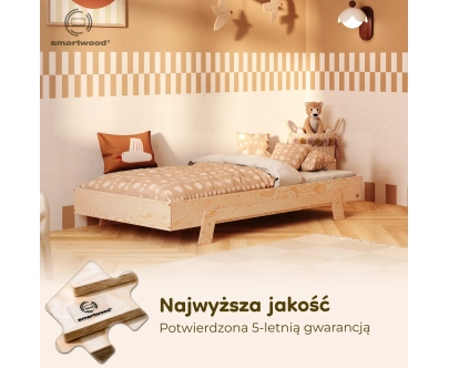 Łóżko pojedyncze dla dzieci ze stelażem PUZZLE Montessori Drewniane