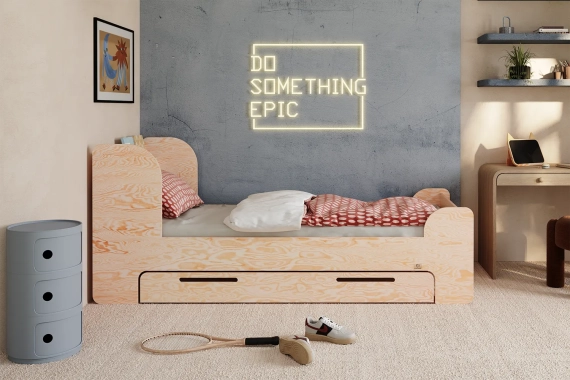 Łóżko dla dzieci i młodzieży z szufladą i stelażem FLOU D Klasyczne Drewniane