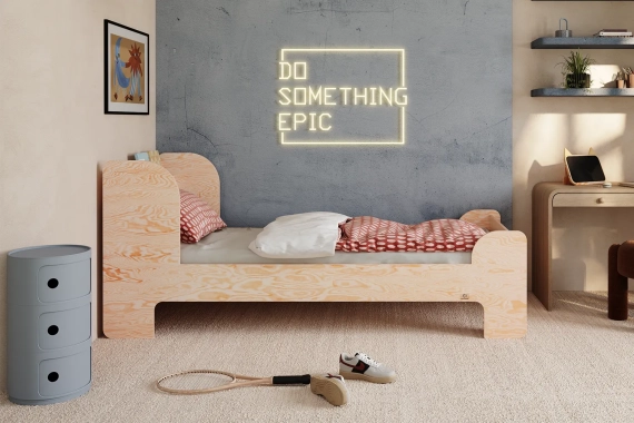 Łóżko dla dzieci i młodzieży z półką i stelażem FLOU Klasyczne Drewniane