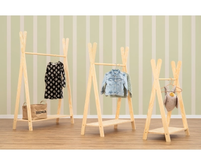 Wieszak na ubrania dla dzieci z półką na buty TIPI Montessori  Drewniany