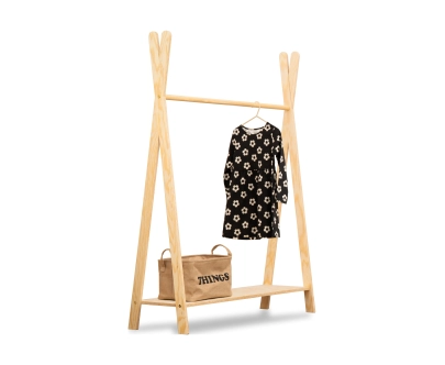 Wieszak na ubrania dla dzieci z półką na buty TIPI Montessori  Drewniany