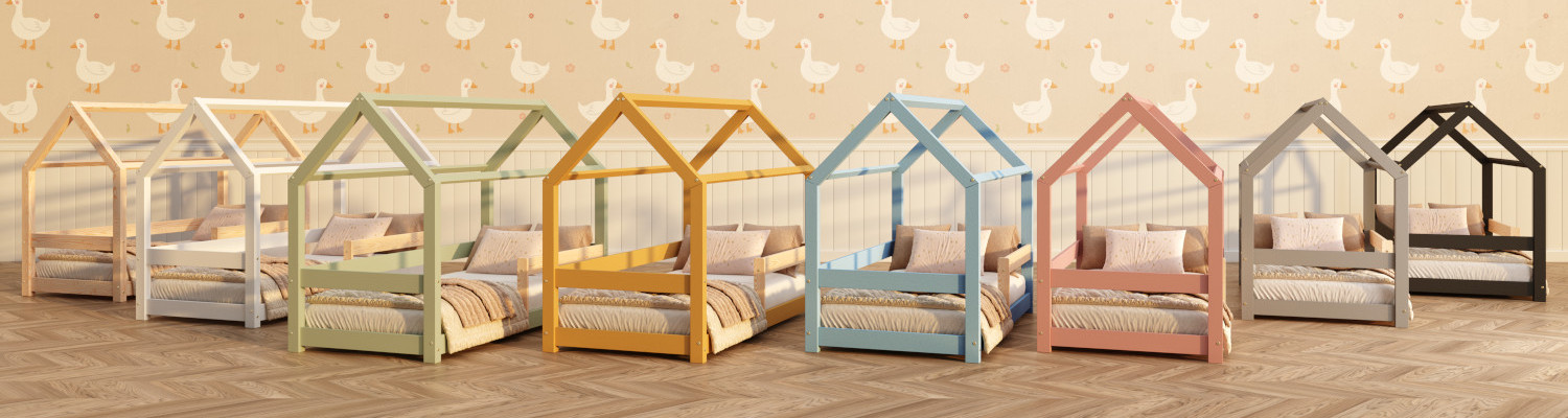 Drewniane łóżka domki z barierkami z litego drewna sosnowego w ośmiu kolorach