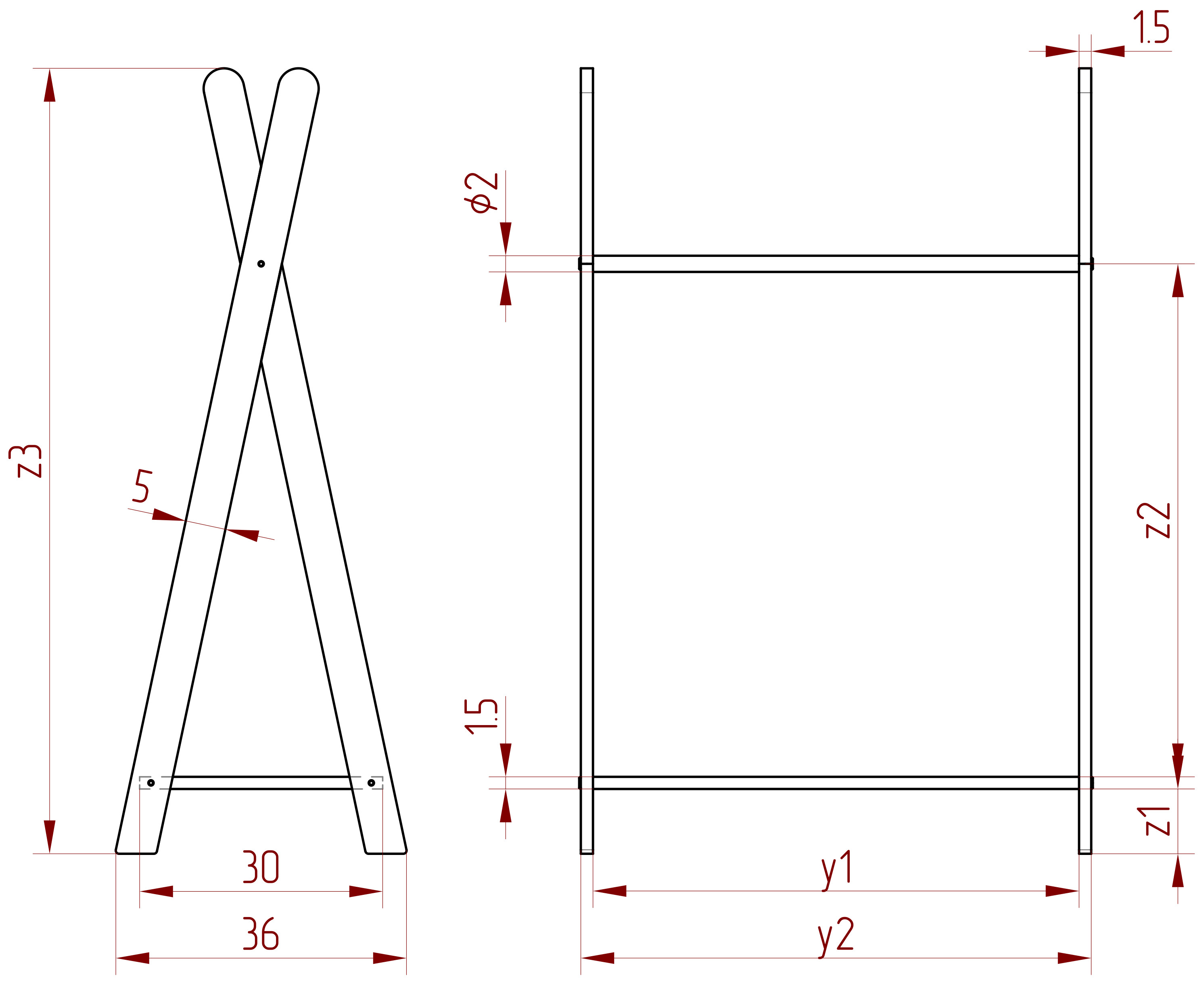 Rysunek techniczny drewnianego wieszaka na ubrania TIPI
