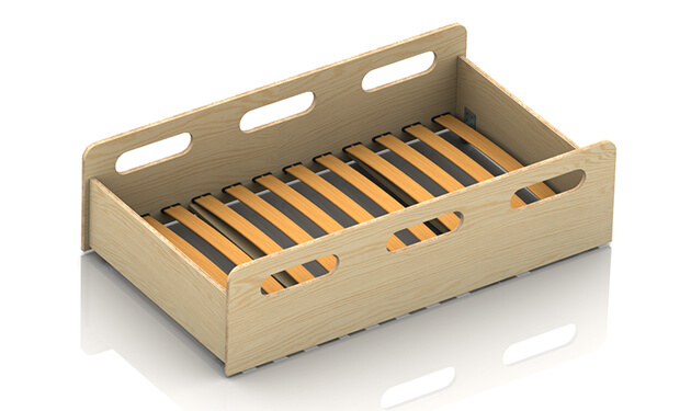 Drewniana szuflada do spania ze stelażem z listew giętych