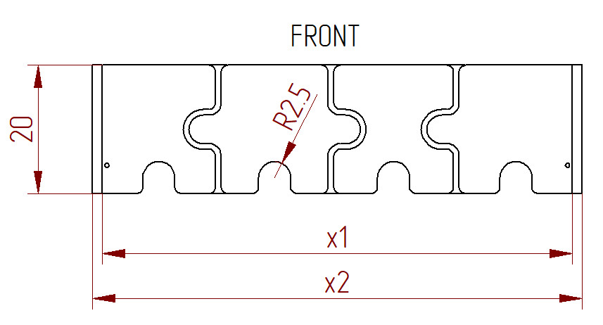 Rysunek techniczny barierki w kształcie puzzli