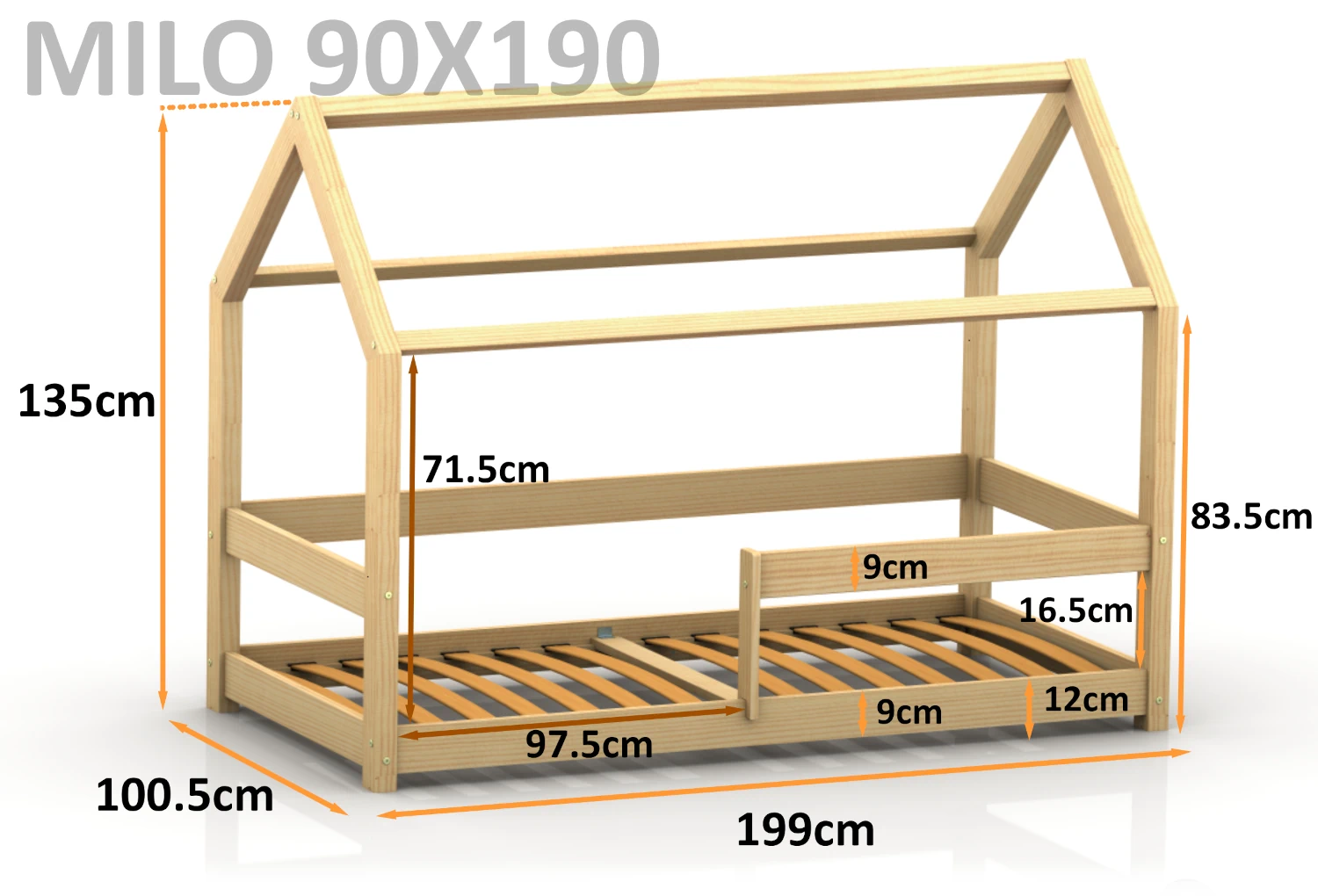 Rysunek z wymiarami MILO 90x190