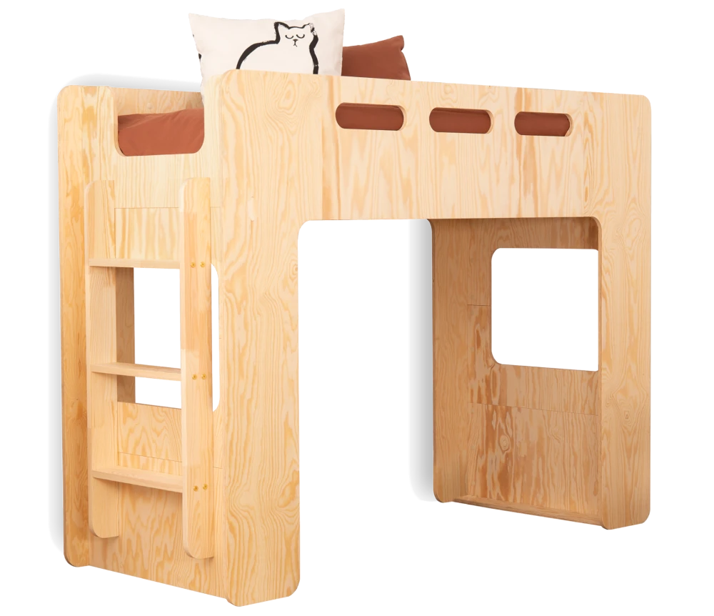 Łóżko piętrowe pojedyncze dla dziecka z antresolą MIMI A Montessori Drewniane